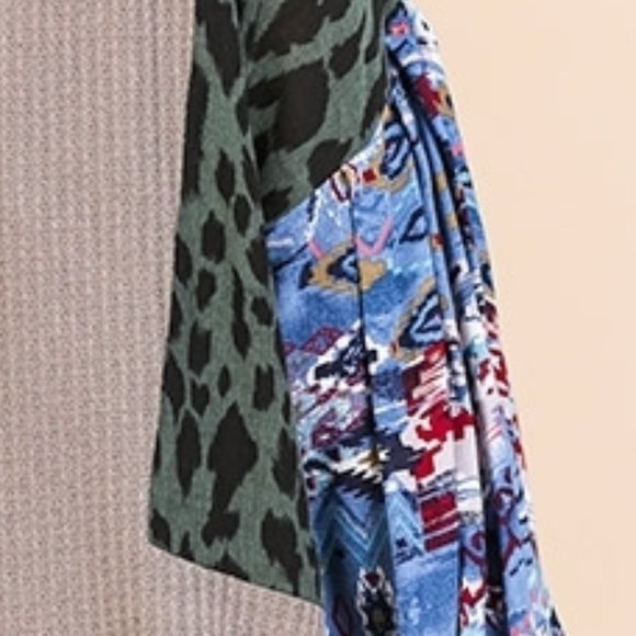 New UMGEE XL 1XL Aztec & Animal Mixed Print Long Puff Sleeve Waffle Knit Top - Picture 6 of 8